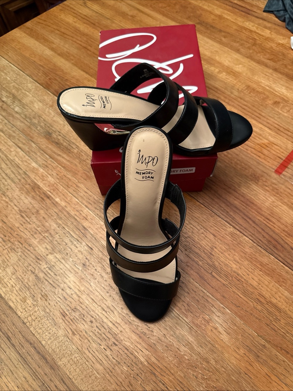Impo Black Strappy Wedge Mules